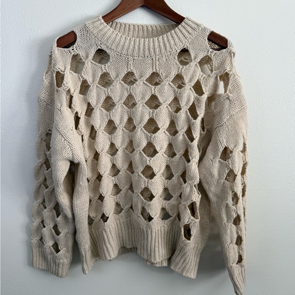 HYFVE Sweaters - HYFVE Open Knit Cream Sweater Cutout Chunky Boho Pullover S